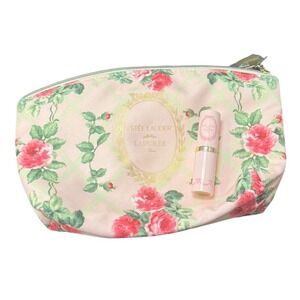 Estee Lauder Laduree Pure Color Lipstick 420 Rebellious Rose & Floral Makeup Bag